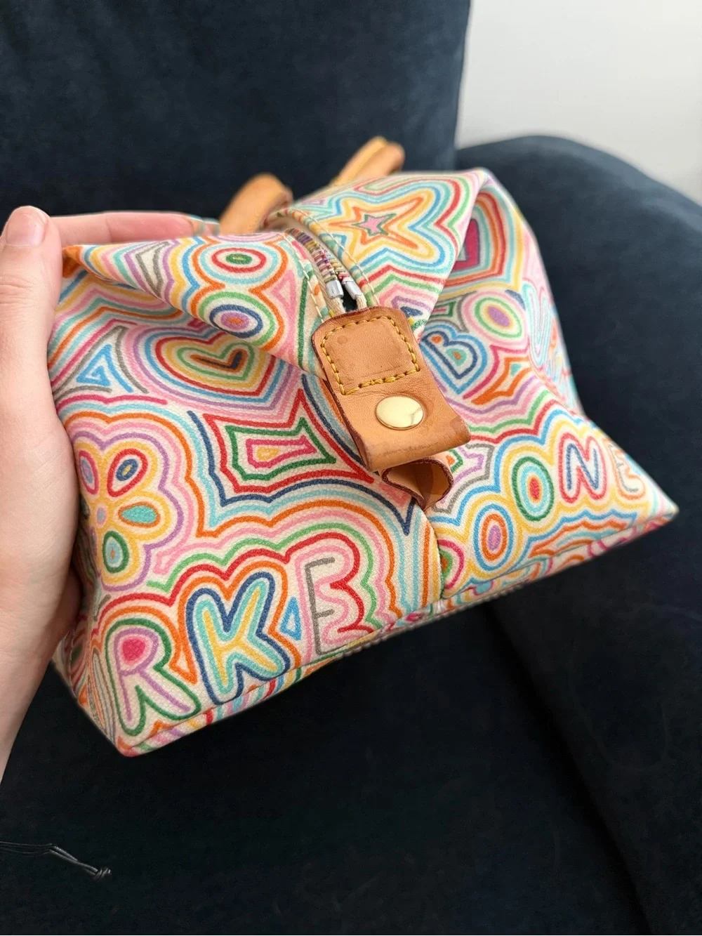 Dooney & Bourke Vintage Graffiti Doodle Coated Canvas Barrel Bag Satchel